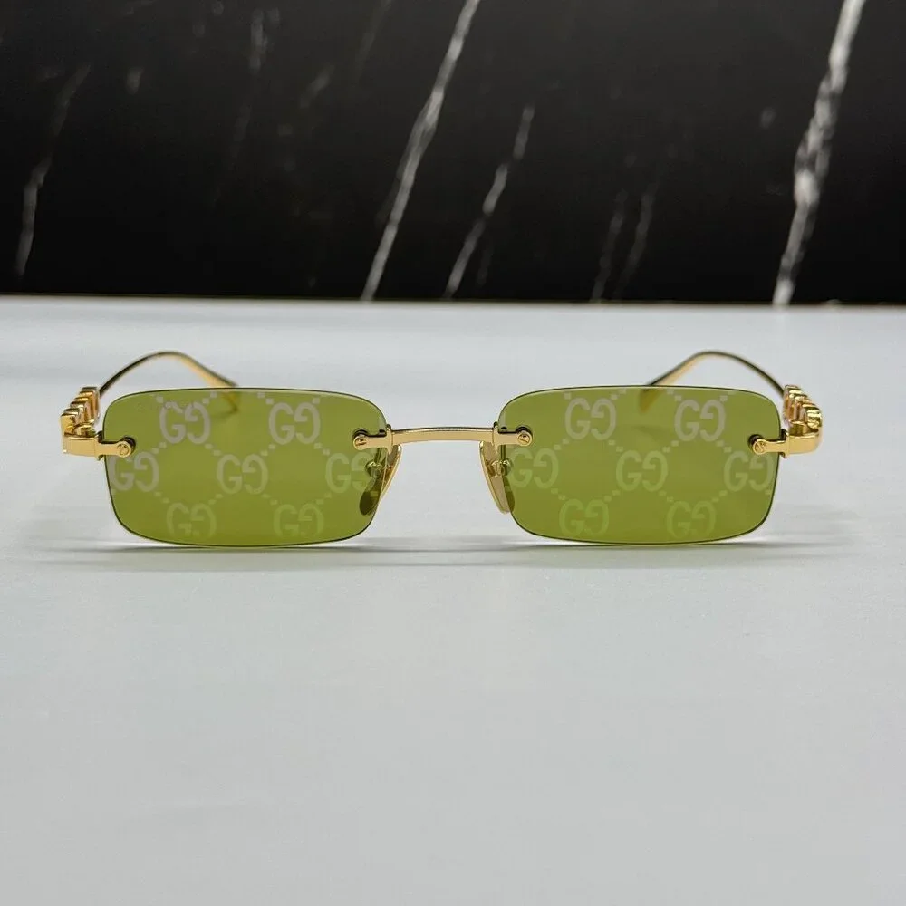 NEW GUCCI SUNGLASSES GOLD UNISEX RECTANGLE EYEWEAR GUCCI GG1808S 002